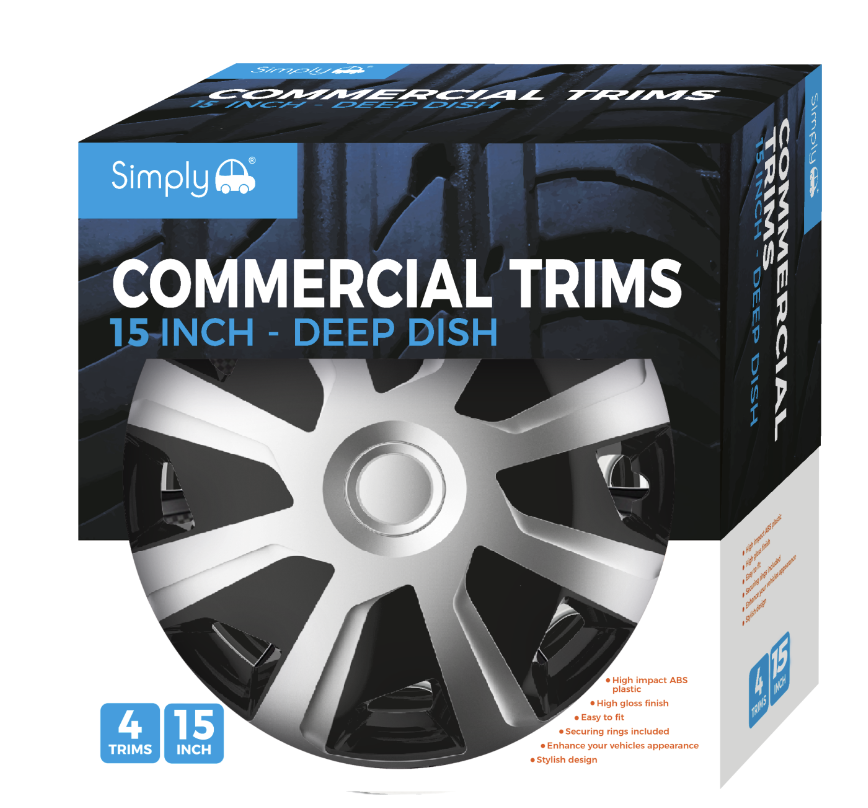Commercial Wheel Trim For Fiat Talento 15" Black Silver Deep Dish Hub Cover
