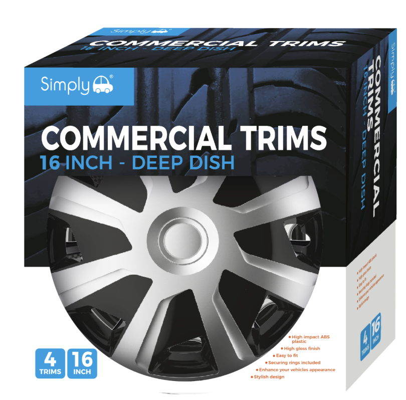 Commercial Wheel Trim For Peugeot Boxer 16" Black Silver Deep Dish Hub Cover